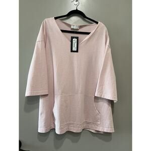 Bryn Walker Judy thick Cotton V Neck Oversized Shirt pocket Pink size-L $148